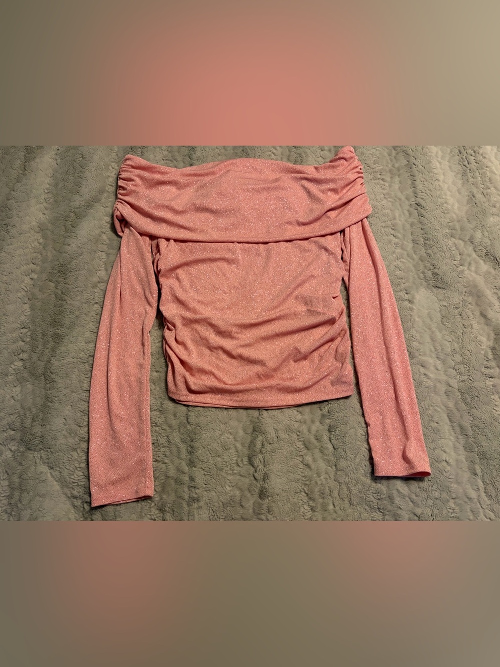 Off-Shoulder Pink Glitter Long-Sleeve Top